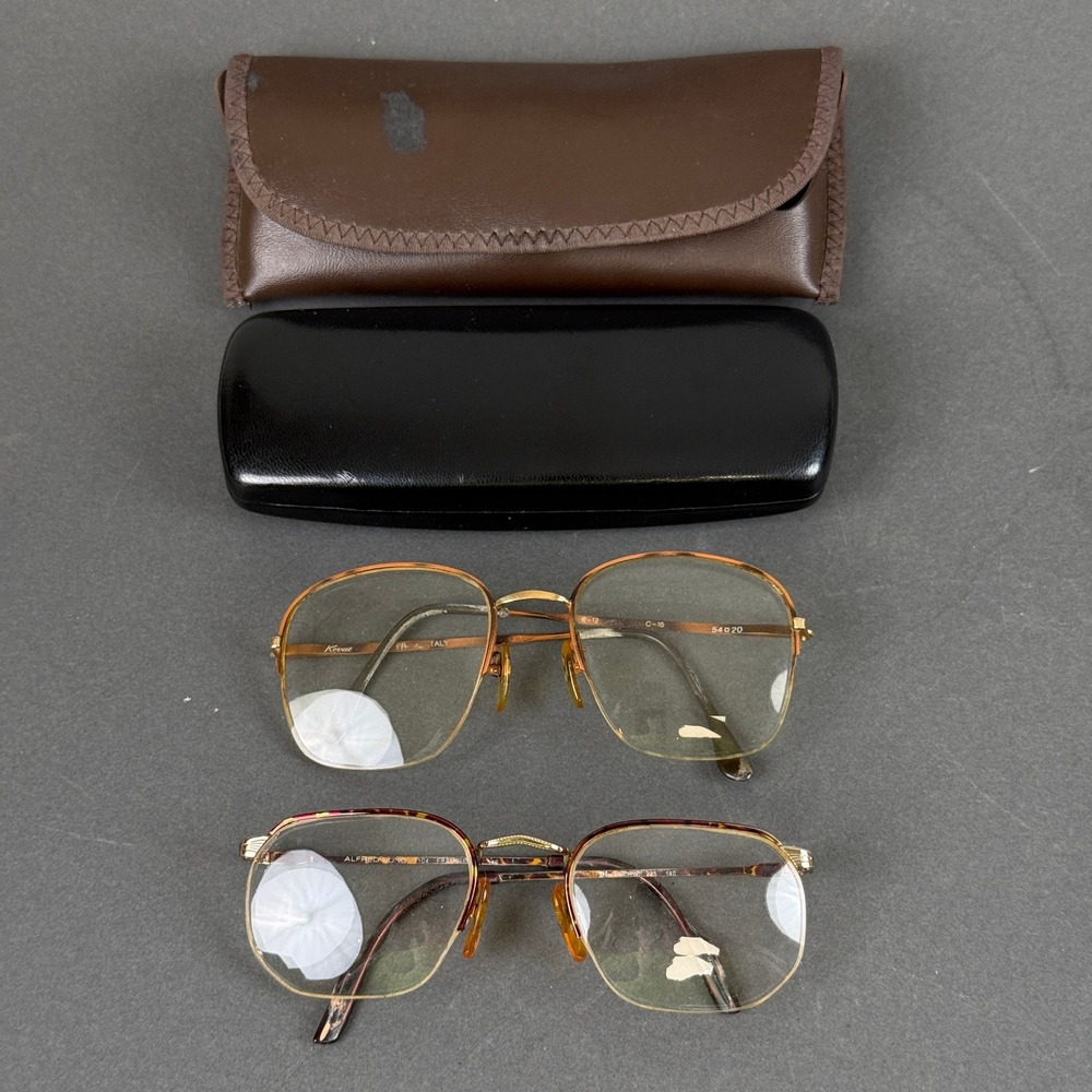 Vtg 80's Revue prescription Eyeglasses 54-20 Brown Gold Tone made in Italy